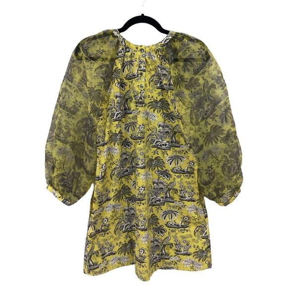 Staud Garden Puff Sleeve Graphic Print Mini Dress In Marigold Toile Size XS - Picture 9 of 16